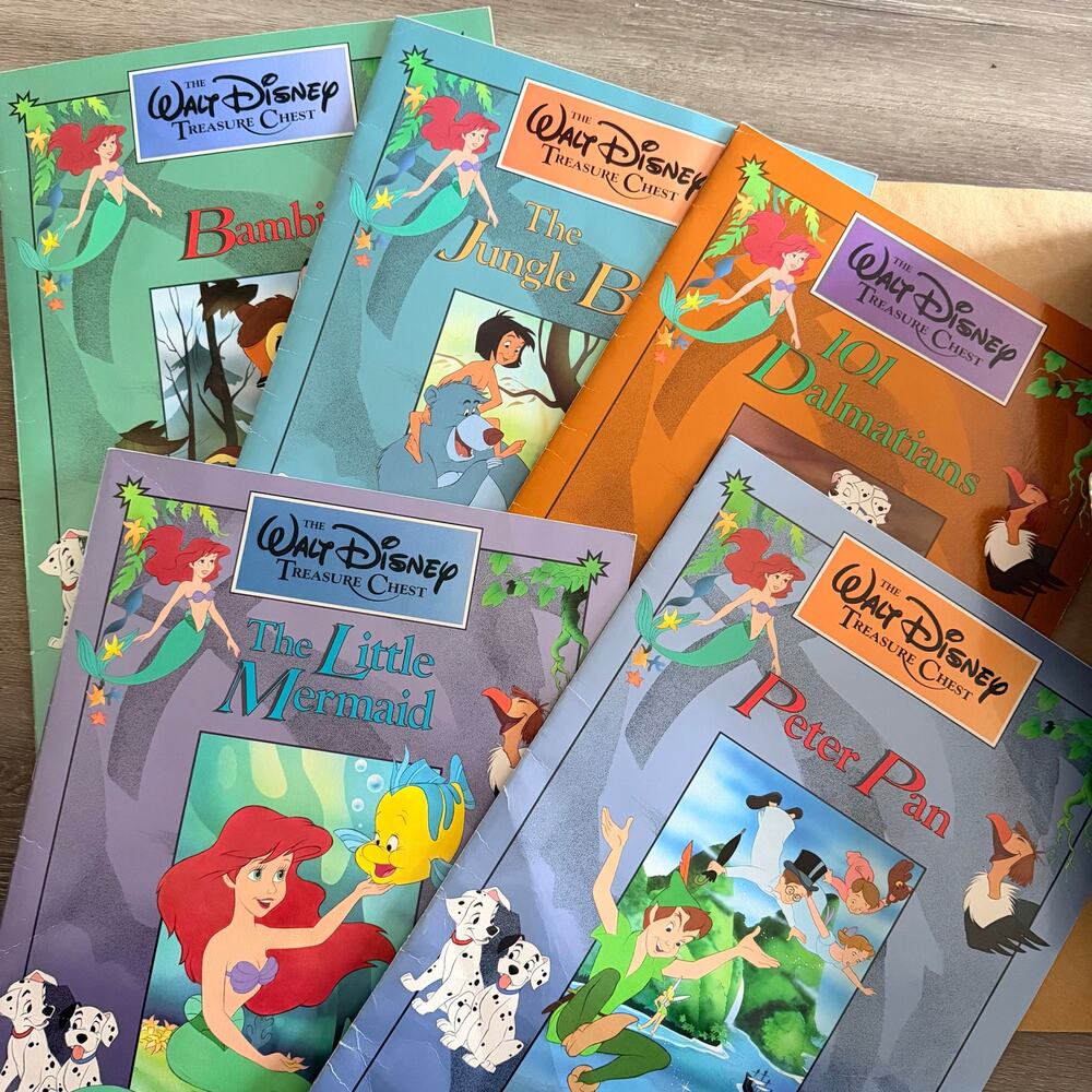 Walt Disney 1991 Treasure Chest 5 Over Sized Books Classics Kids Vintage